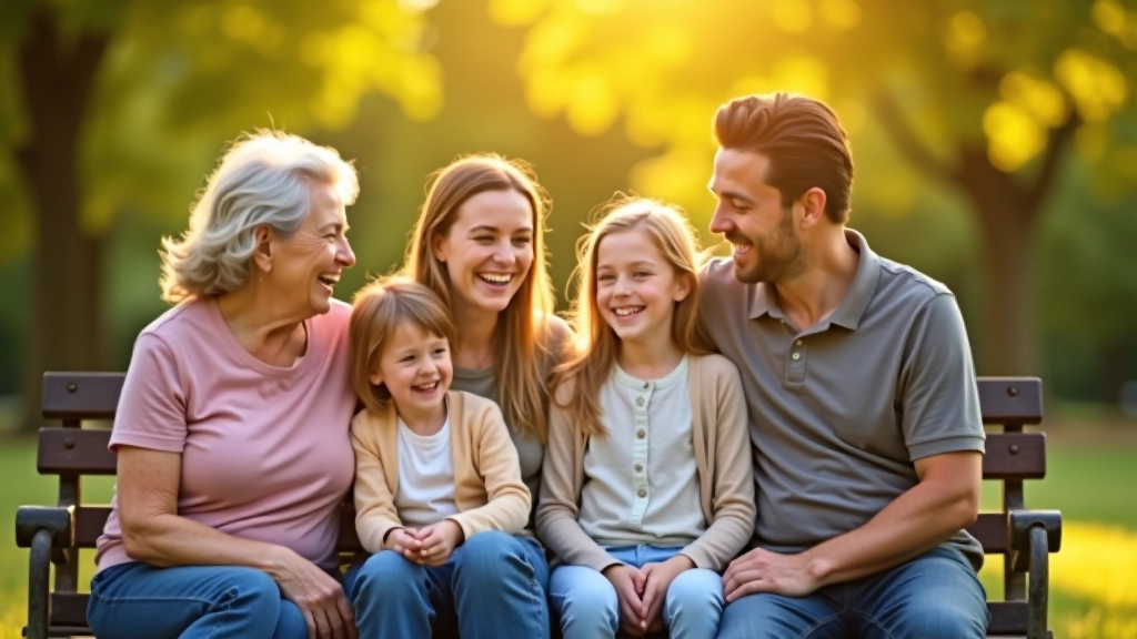 Multi-generational family group enjoying outdoor activities together in park setting with natural light and relaxed atmosphere