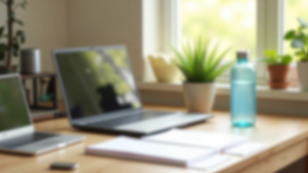 Well-organized home office desk with laptop, planner, and comfortable workspace showing balanced work and life setup