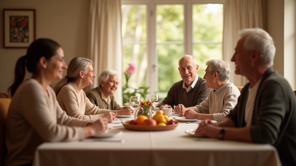 Multigenerational family gathered around dining table sharing a meal together